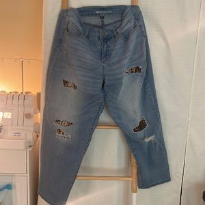 I.N.C. INTERNATIONAL CONCEPTS Women's High Rise Ripped Leopard Boyfriend Jeans